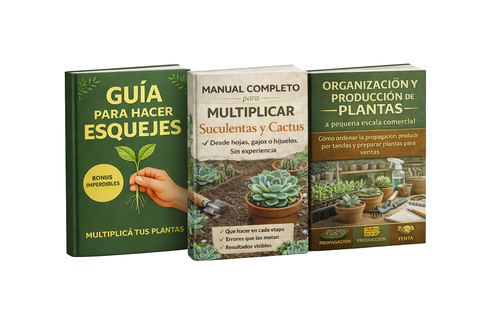 COMBO 3 GUIA PARA HACER ESQUEJES+MANUAL DE MULTIPLICACION DE SUCULENTAS Y CACTUS + Organización y Producción de Plantas a pequeña escala comercial